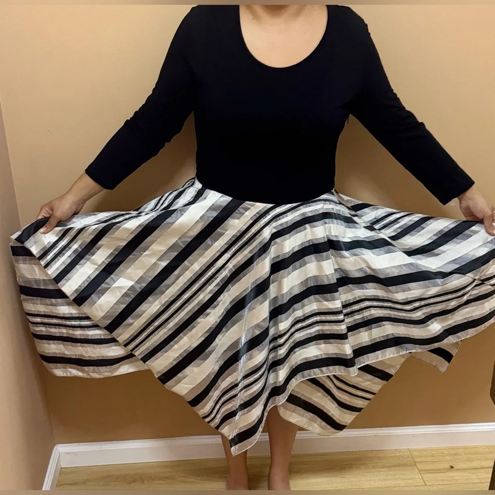 Zelda Black White Asymmetrical Dress XL Handkerchief Hem NWT Boutique Chic